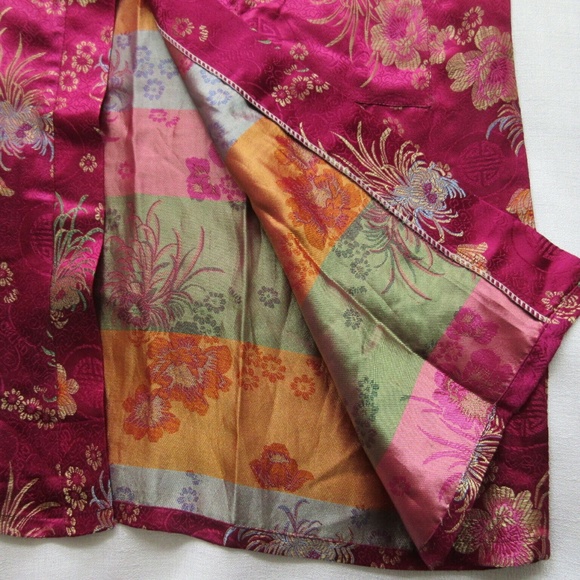 GOLDEN DRAGON kimono robe Size XL -14 Burgundy floral silky polyester - Picture 5 of 10